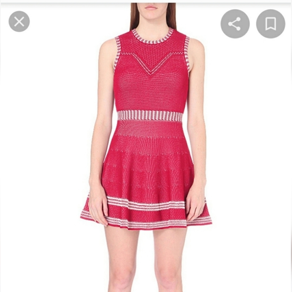 Maje Romy Jacquard-knit Dress sleeveless knit red white sweater dress large 3